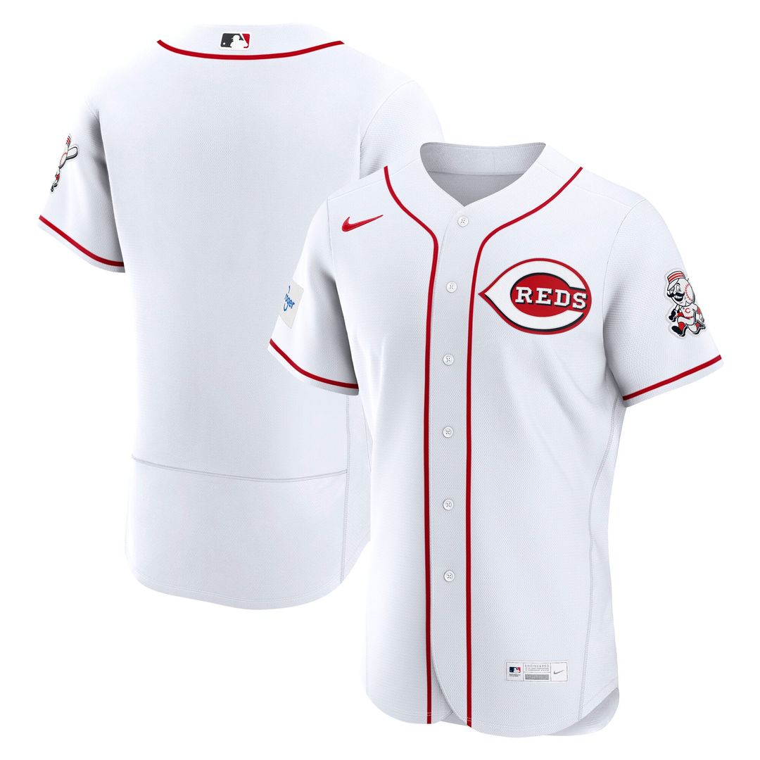 Men's Cincinnati Reds White Home Sponsor Patch MLB Baseball Jersey - view 1