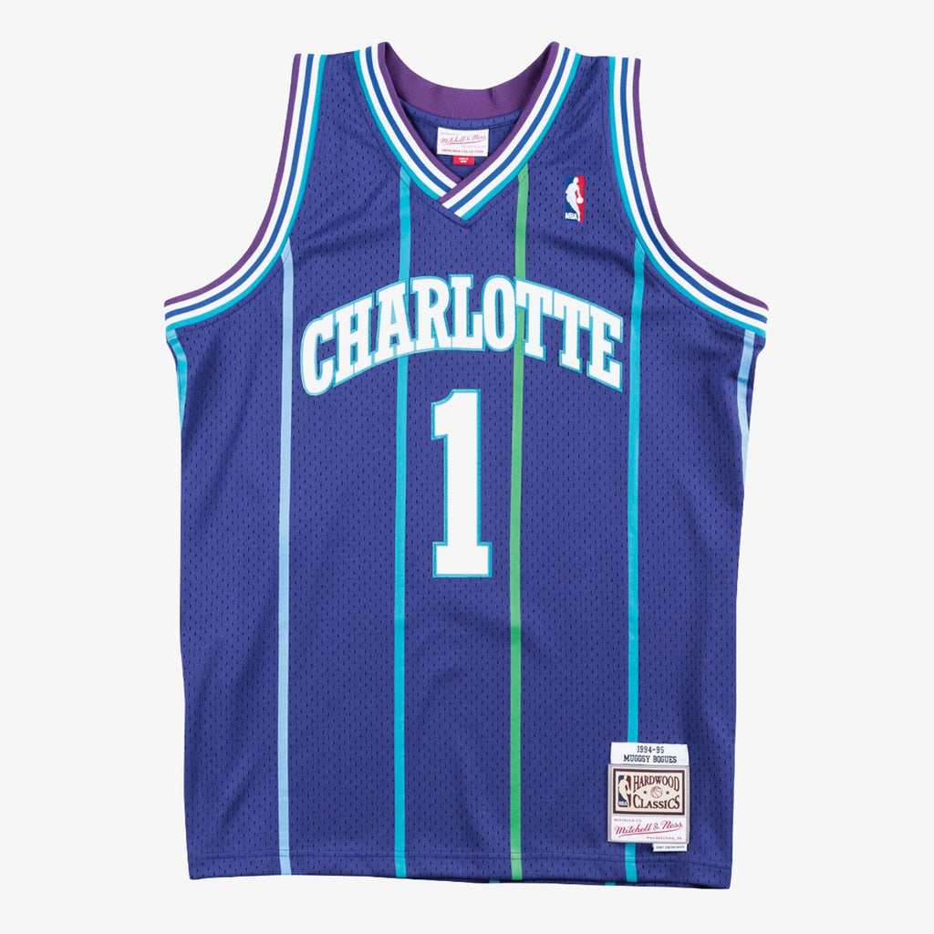 Men's Charlotte Hornets Muggsy Bogues 1994 Swingman Alternate NBA Basketball Jersey - Purple - view 3