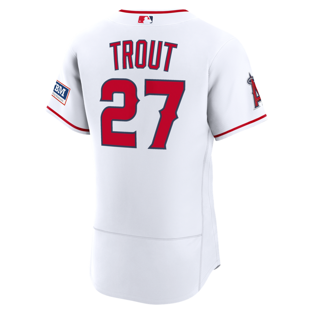 Men's Los Angeles Angels Mike Trout White Home Sponsor Patch MLB Baseball Jersey - view 3