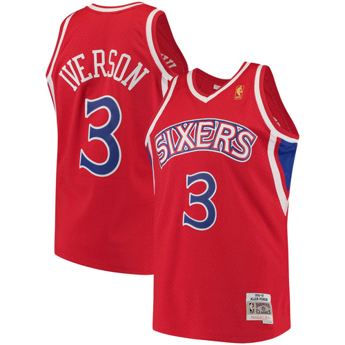 Men's Allen Iverson Red Philadelphia 76ers 1996-97 Hardwood Classics Swingman NBA Basketball Jersey - view 1