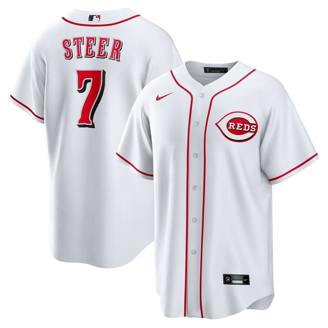 Men's Cincinnati Reds Spencer Steer White Home Replica MLB Baseball Jersey - view 1