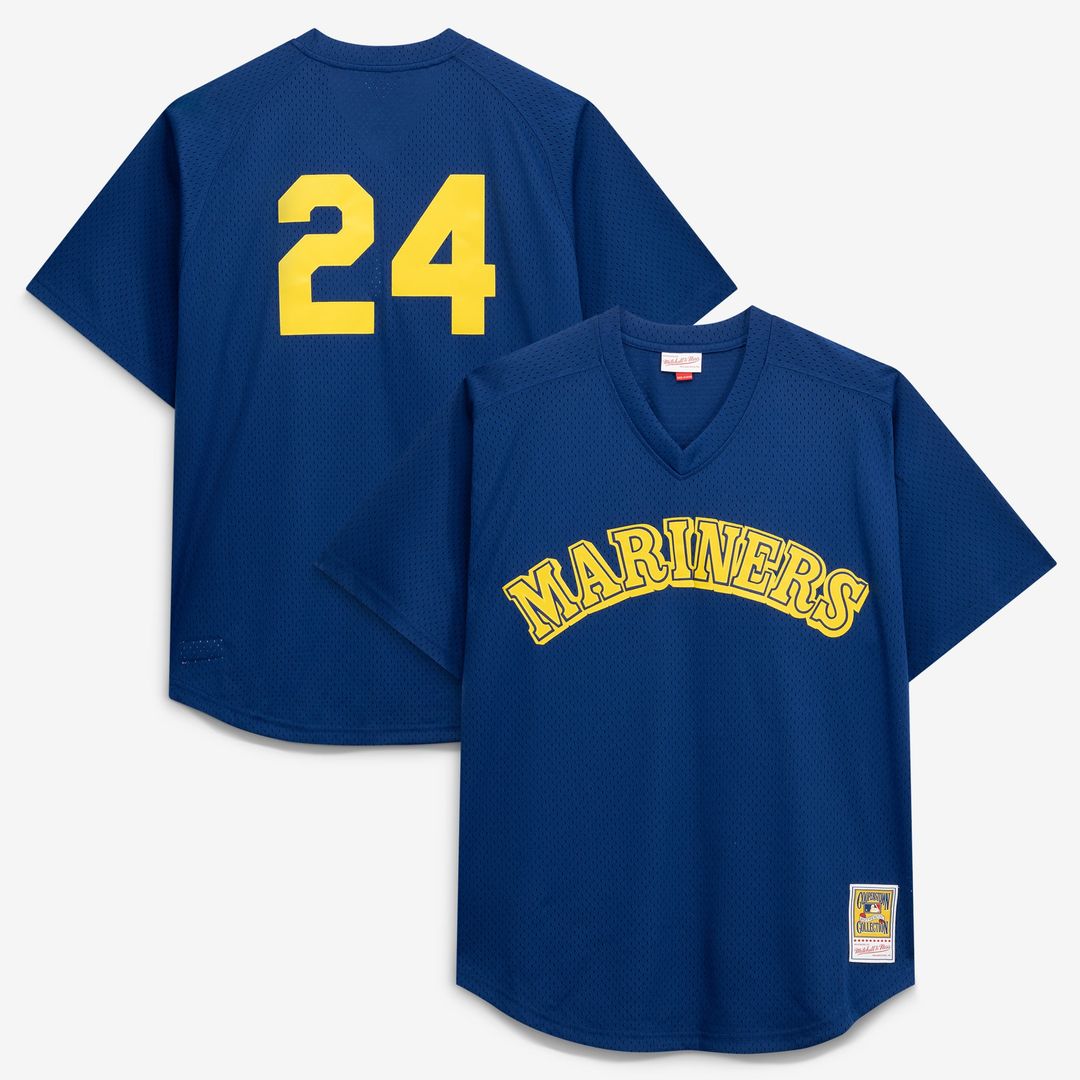 Men's Seattle Mariners Navy Big & Tall Cooperstown Collection Mesh Batting Practice MLB Baseball Jersey - view 17