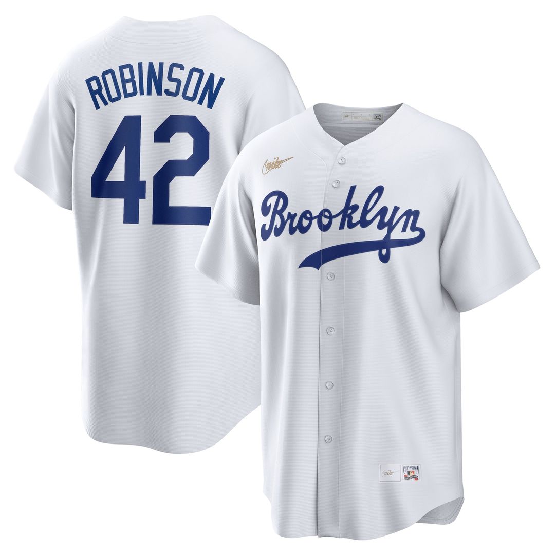 Men's Brooklyn Dodgers Jackie Robinson White Cooperstown Collection Jackie Robinson Day MLB Baseball Jersey - view 1