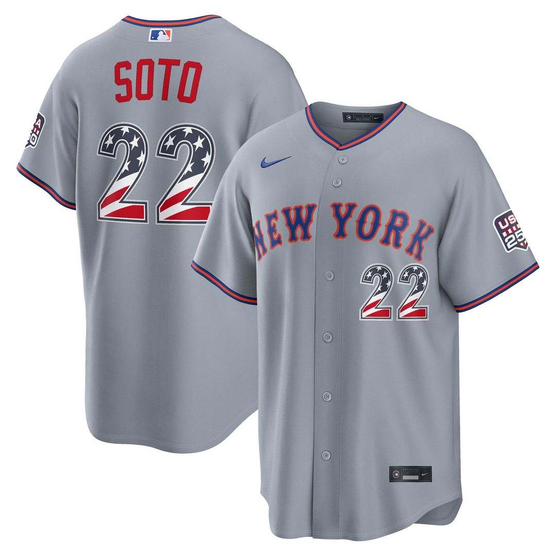 Men's Fourth of July Men's New York Mets Juan Soto Gray USA 250 Stadium MLB Baseball Jersey - view 1