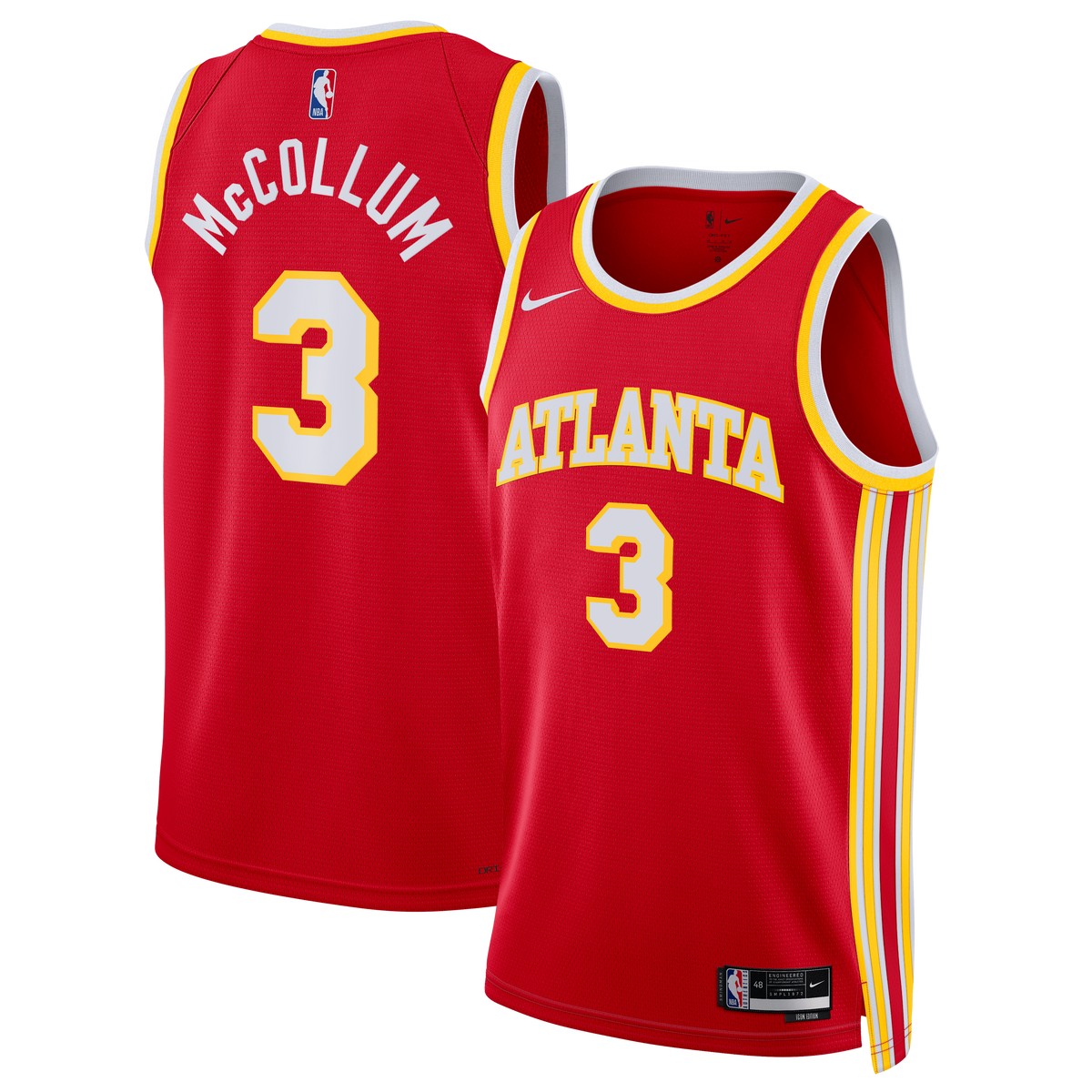 Unisex CJ McCollum Atlanta Hawks Icon Edition Swingman NBA Basketball Jersey - Red - view 2