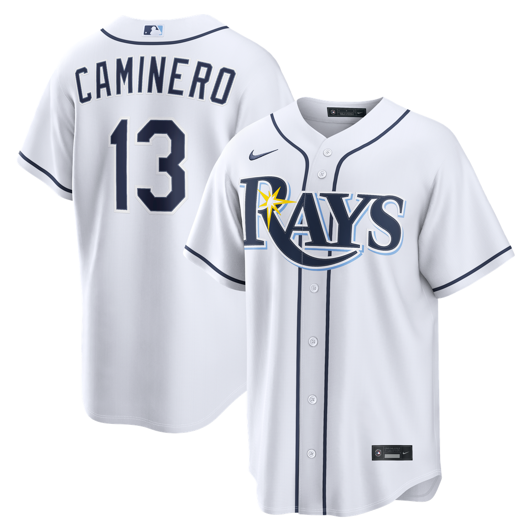 Men's Tampa Bay Rays Junior Caminero White Home Replica MLB Baseball Jersey - view 1