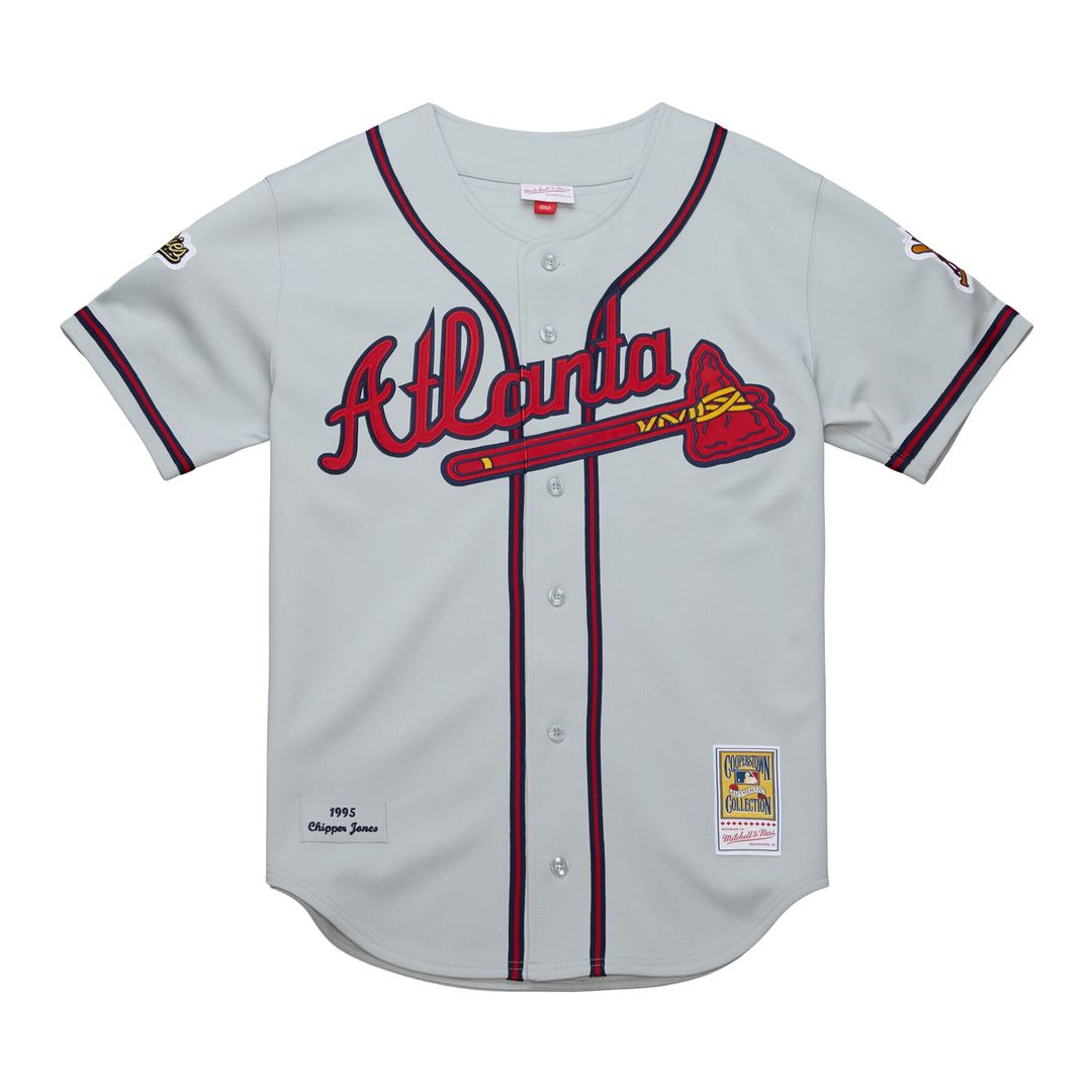 Men's Atlanta Braves Chipper Jones Gray 1995 Throwback MLB Baseball Jersey - view 2