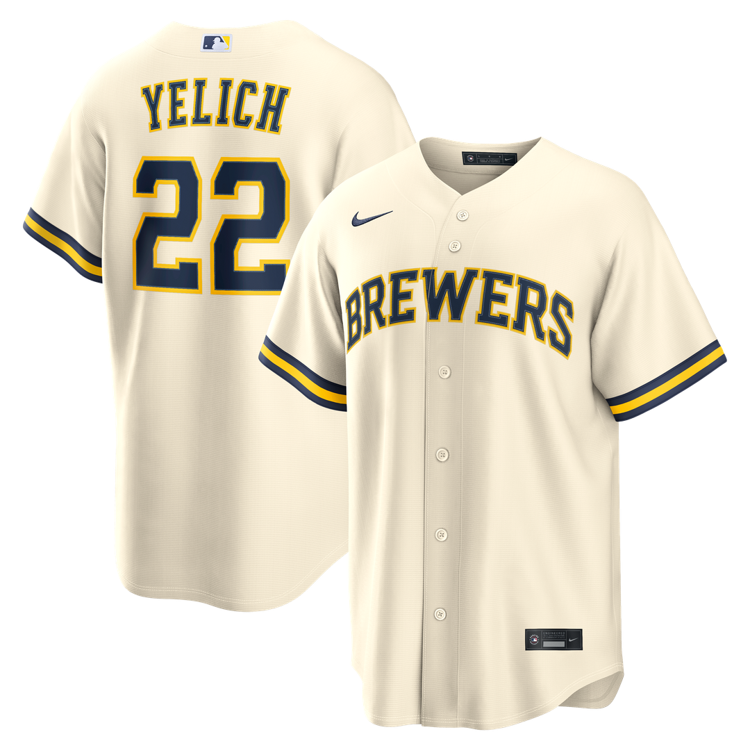 Men's Milwaukee Brewers Christian Yelich Cream Home Replica MLB Baseball Jersey - view 1