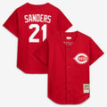 Men's Cincinnati Reds Deion Sanders Red Cooperstown Mesh Batting Practice Button-Up MLB Baseball Jersey - view 1