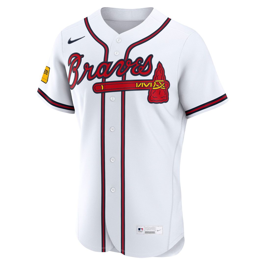 Men's Atlanta Braves White Home Sponsor Patch MLB Baseball Jersey - view 2