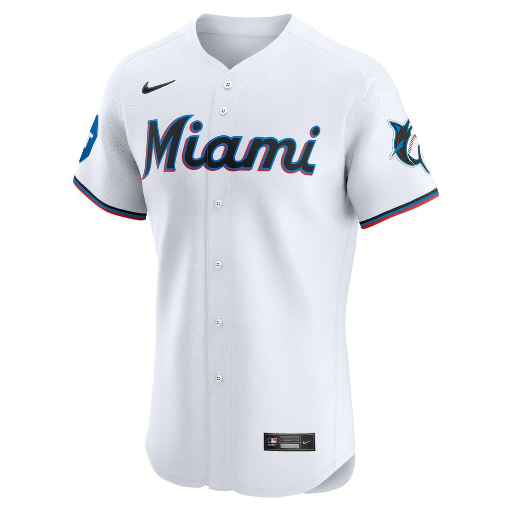 Men's Miami Marlins White Home Elite Patch MLB Baseball Jersey - view 2