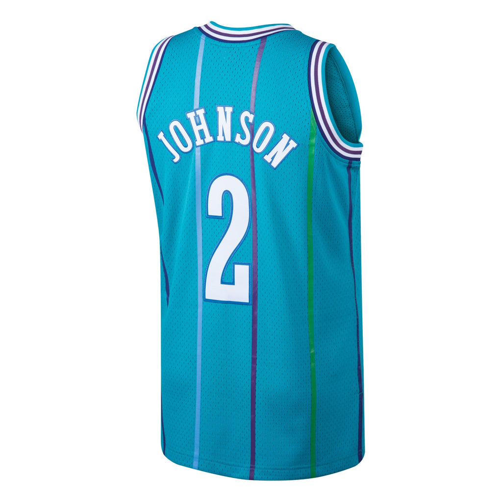 Men's Larry Johnson Teal Charlotte Hornets 1992-93 Hardwood Classics Swingman NBA Basketball Jersey - view 4