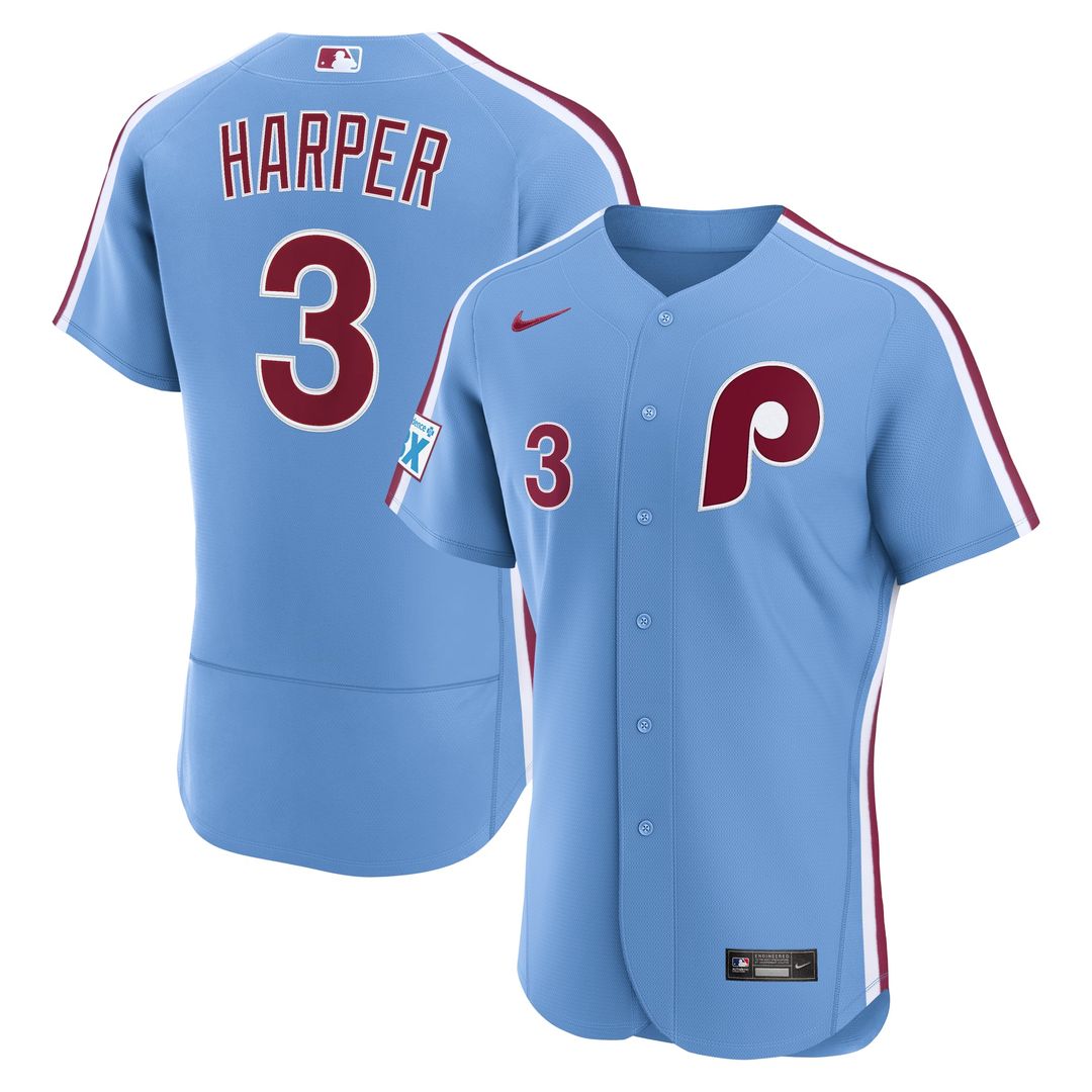Men's Philadelphia Phillies Bryce Harper Light Blue Alternate Sponsor Patch MLB Baseball Jersey - view 4