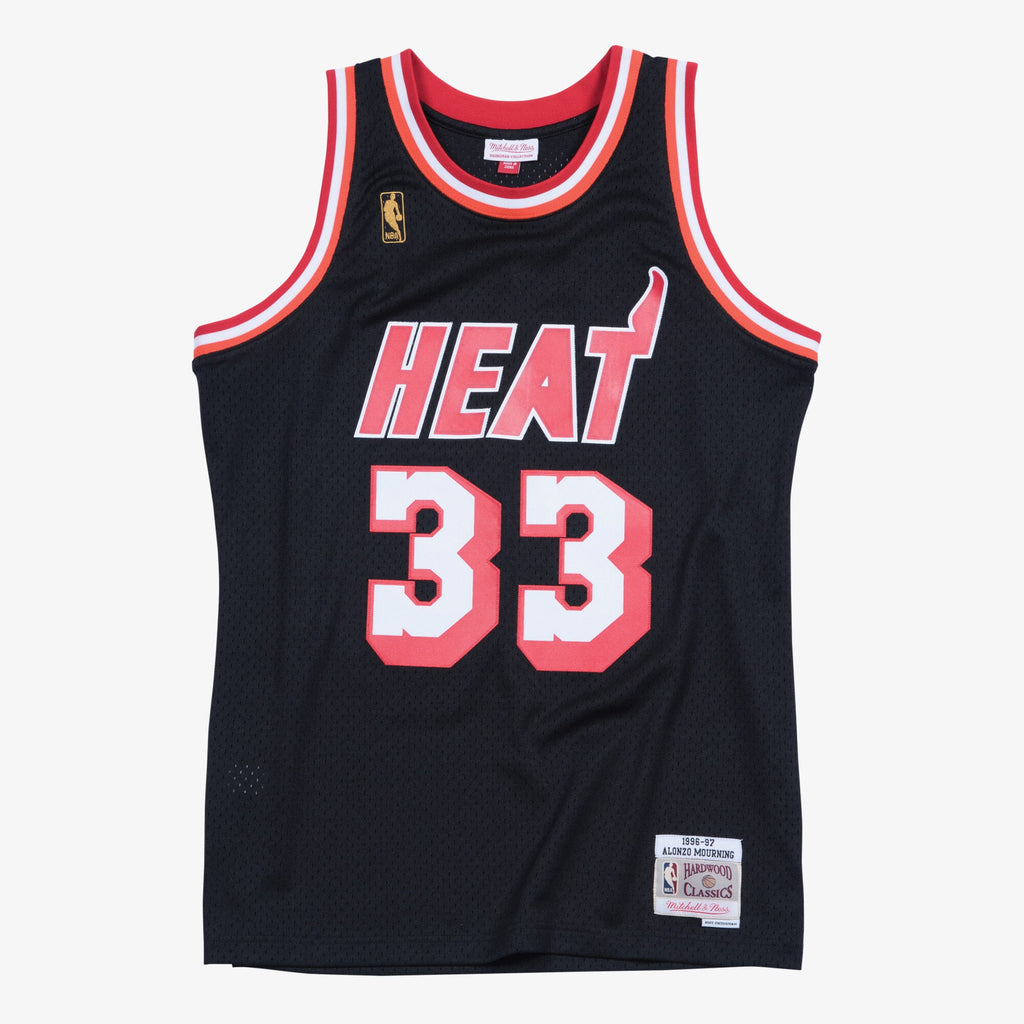 Men's Alonzo Mourning Black Miami Heat Hardwood Classics Swingman NBA Basketball Jersey - view 1