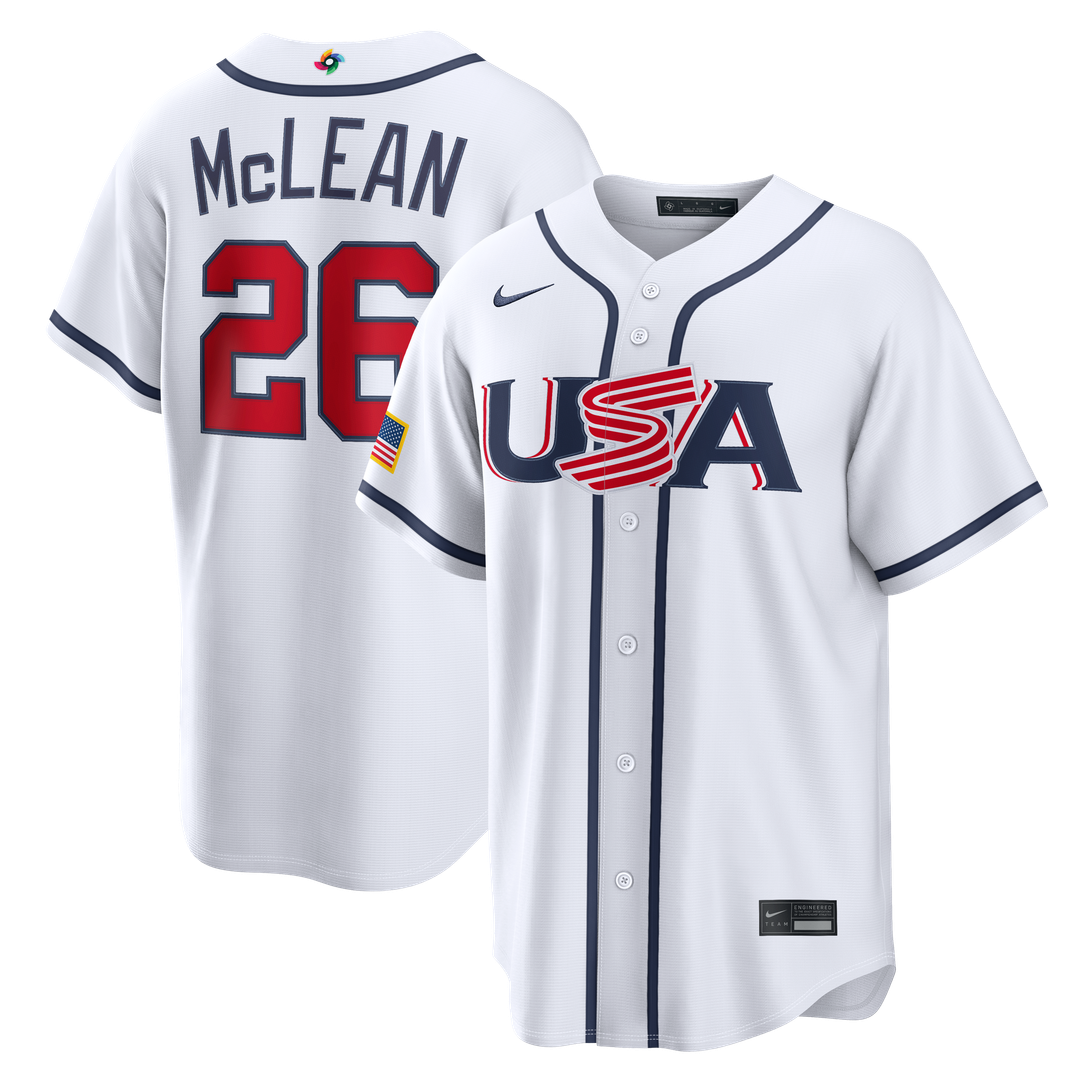 Men's USA Baseball Nolan McLean White 2026 World Baseball Classic Home Stadium MLB Baseball Jersey - view 1
