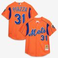 Men's New York Mets Mike Piazza Orange Cooperstown Collection Mesh Batting Practice Button-Up MLB Baseball Jersey - view 9