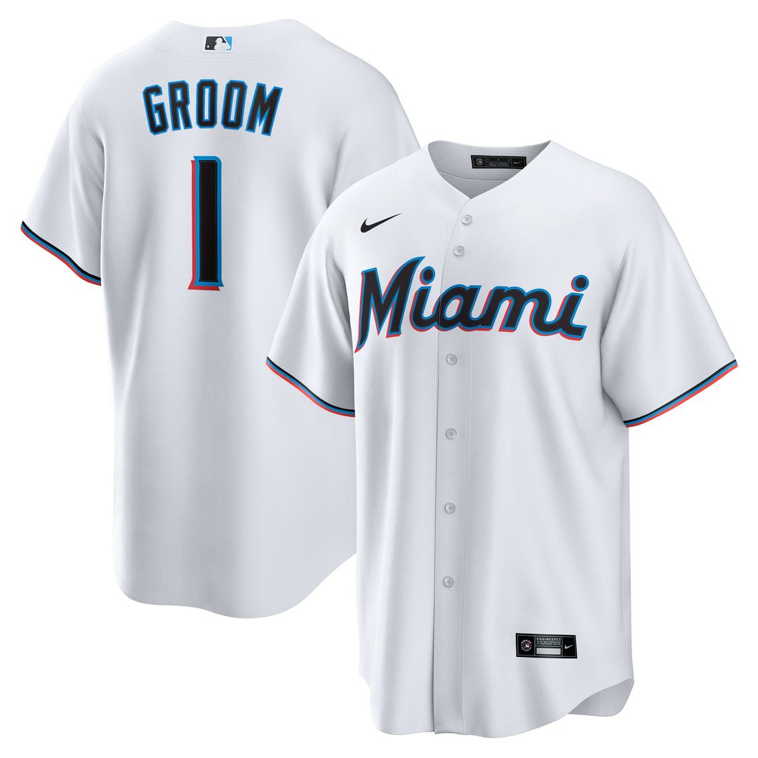 Men's Miami Marlins White #1 Groom Home Replica MLB Baseball Jersey - view 1