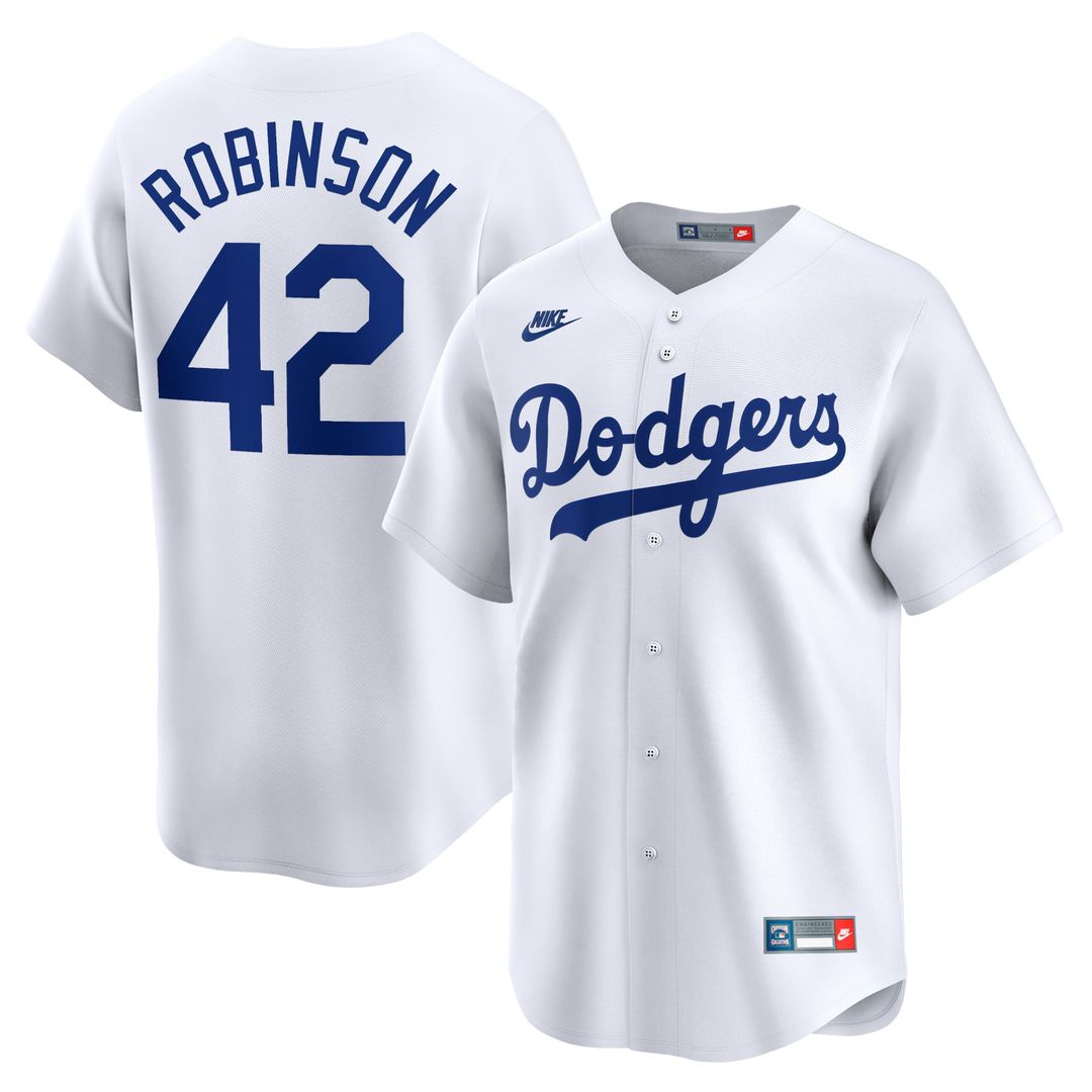 Men's Brooklyn Dodgers Jackie Robinson White Throwback Cooperstown Collection Limited MLB Baseball Jersey - view 1