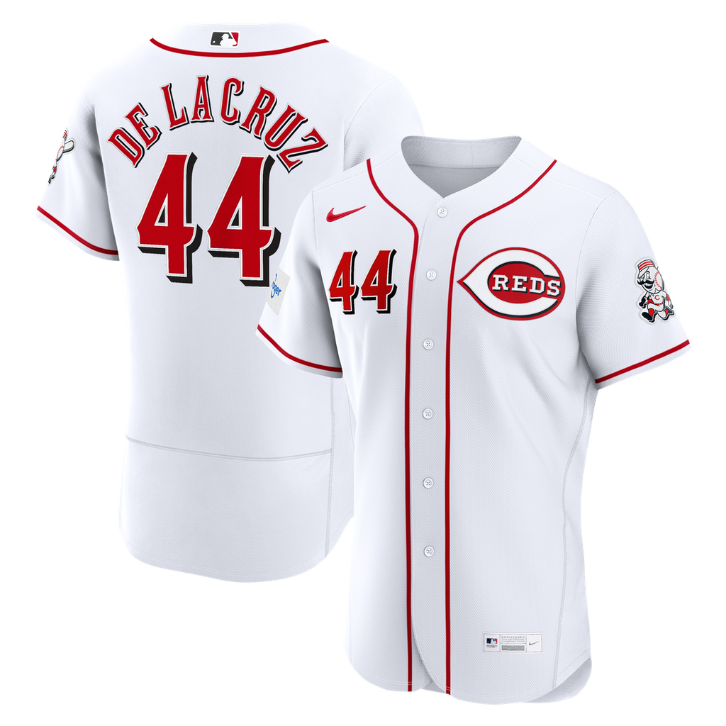 Men's Cincinnati Reds Elly De La Cruz White Home Sponsor Patch MLB Baseball Jersey - view 1