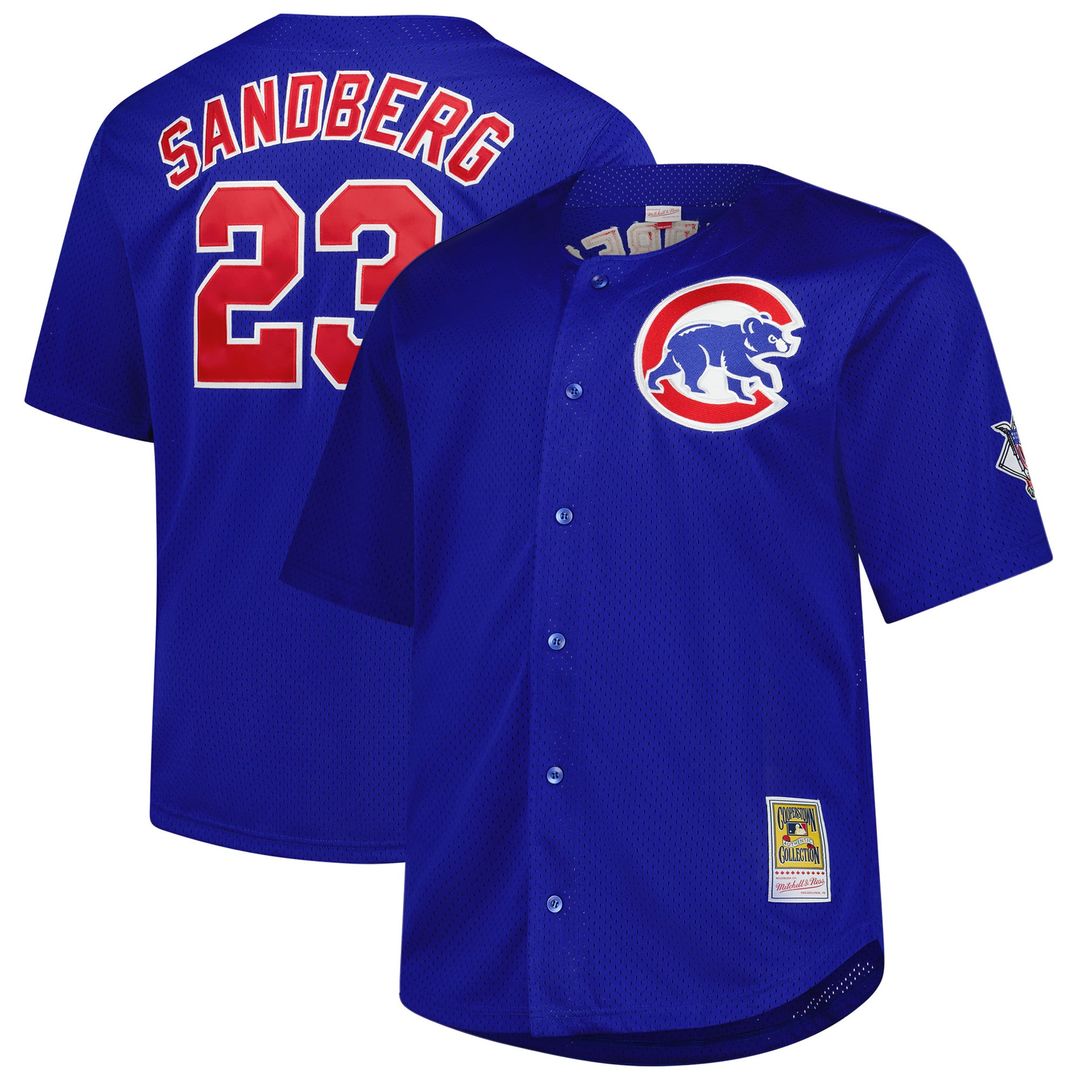 Men's Chicago Cubs Ryne Sandberg Royal Big & Tall Cooperstown Mesh Batting Practice MLB Baseball Jersey - view 1
