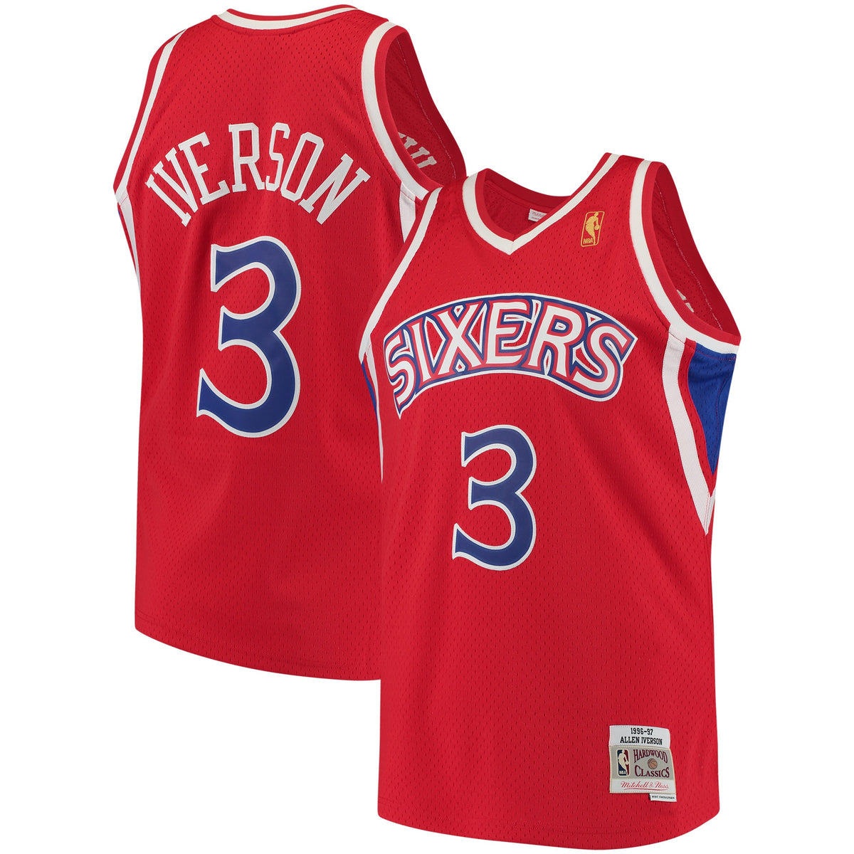 Men's Allen Iverson Red Philadelphia 76ers 1996-97 Hardwood Classics Swingman NBA Basketball Jersey - view 2