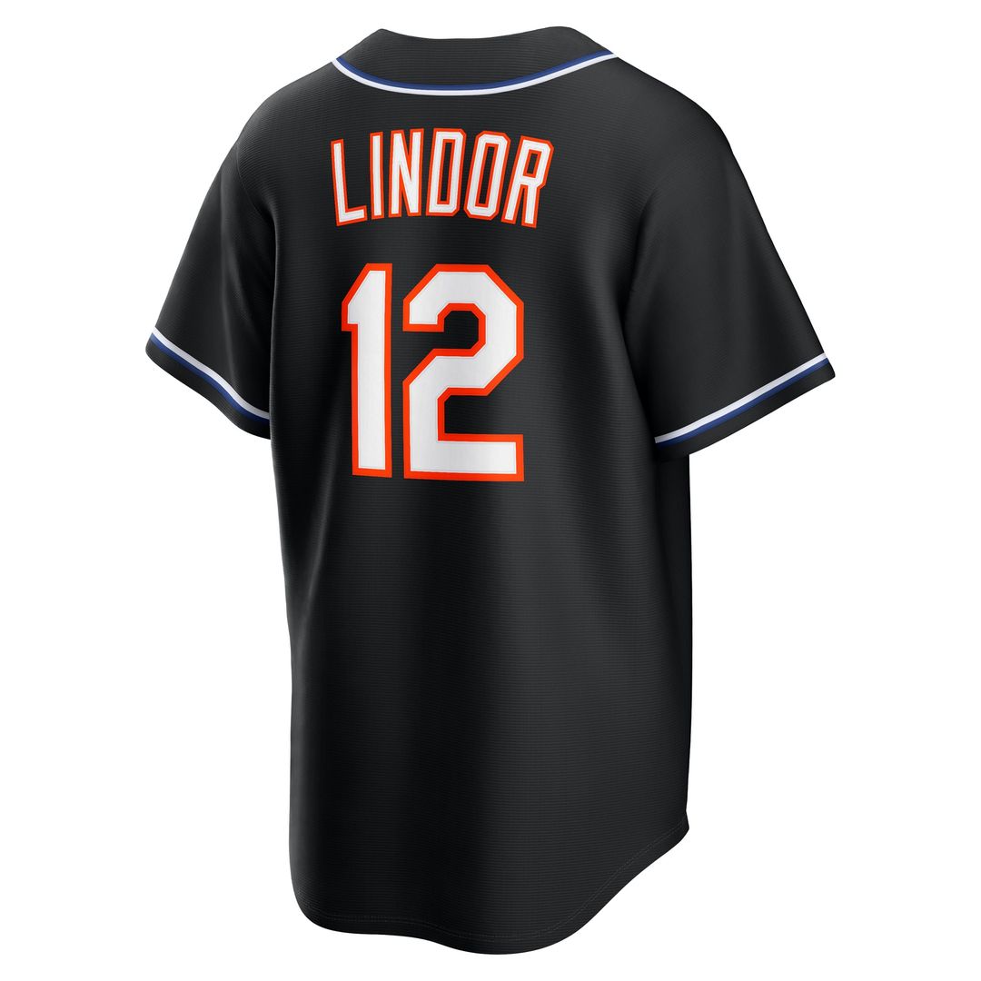 Men's New York Mets Francisco Lindor Fashion Replica Black Out MLB Baseball Jersey - view 3