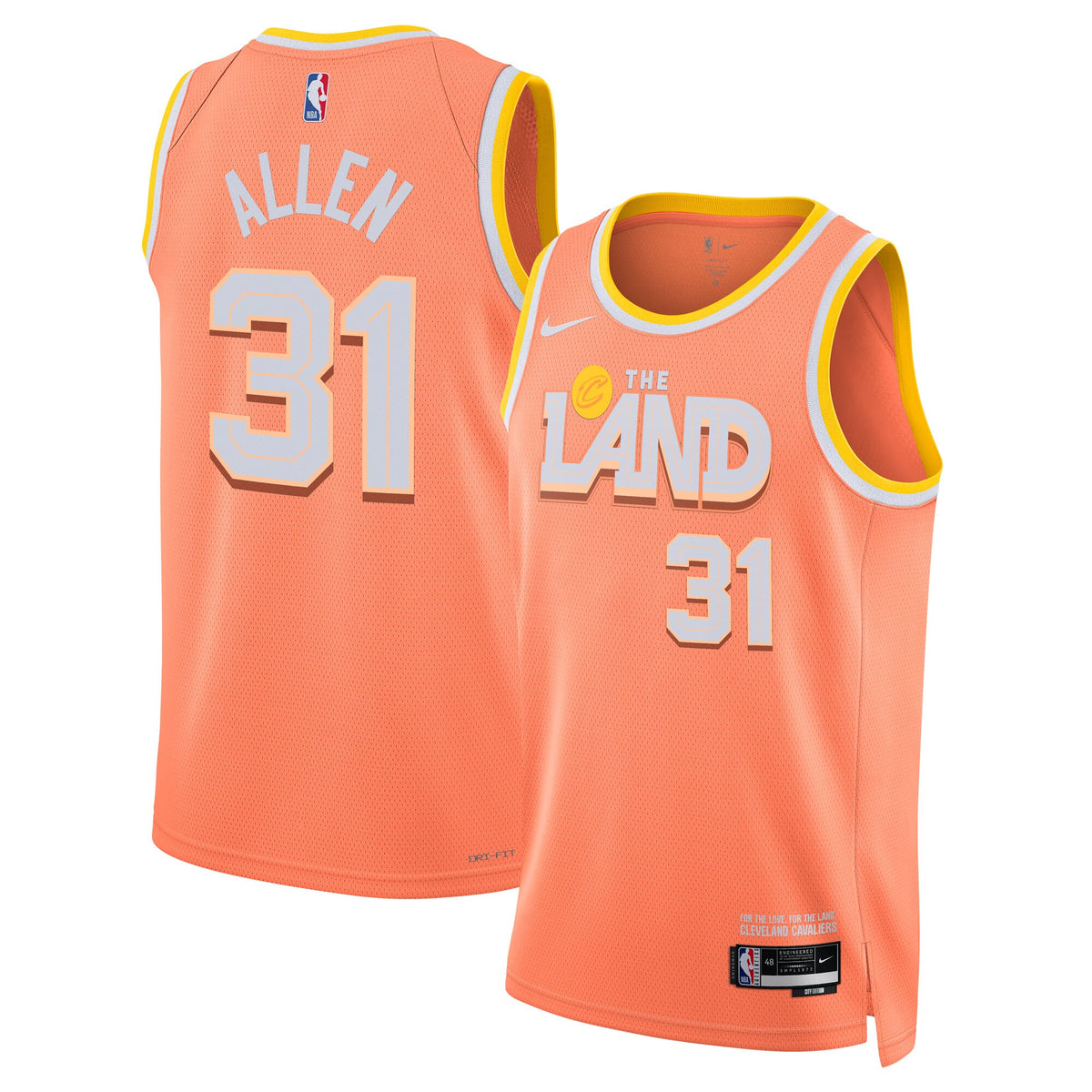 Unisex Jarrett Allen Cleveland Cavaliers 2025/26 City Edition Swingman NBA Basketball Jersey - Orange - view 1