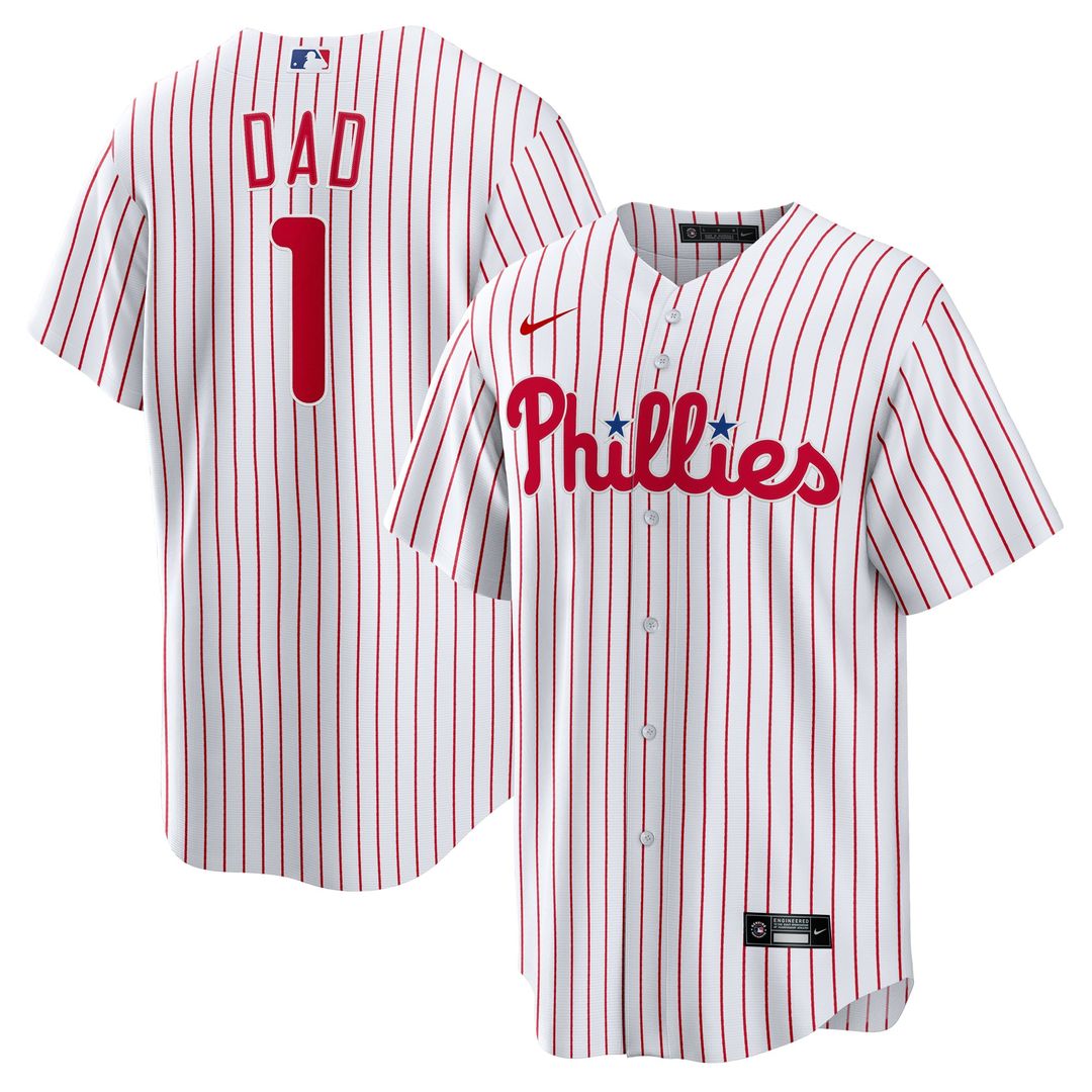 Men's Philadelphia Phillies White #1 Dad Home Replica MLB Baseball Jersey - view 1