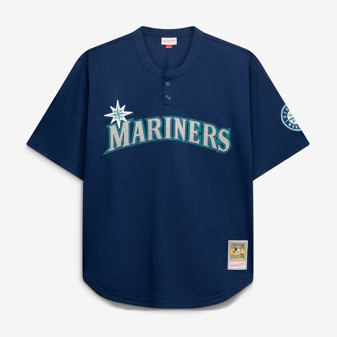 Men's Seattle Mariners Navy Big & Tall Cooperstown Collection Mesh Batting Practice MLB Baseball Jersey - view 2