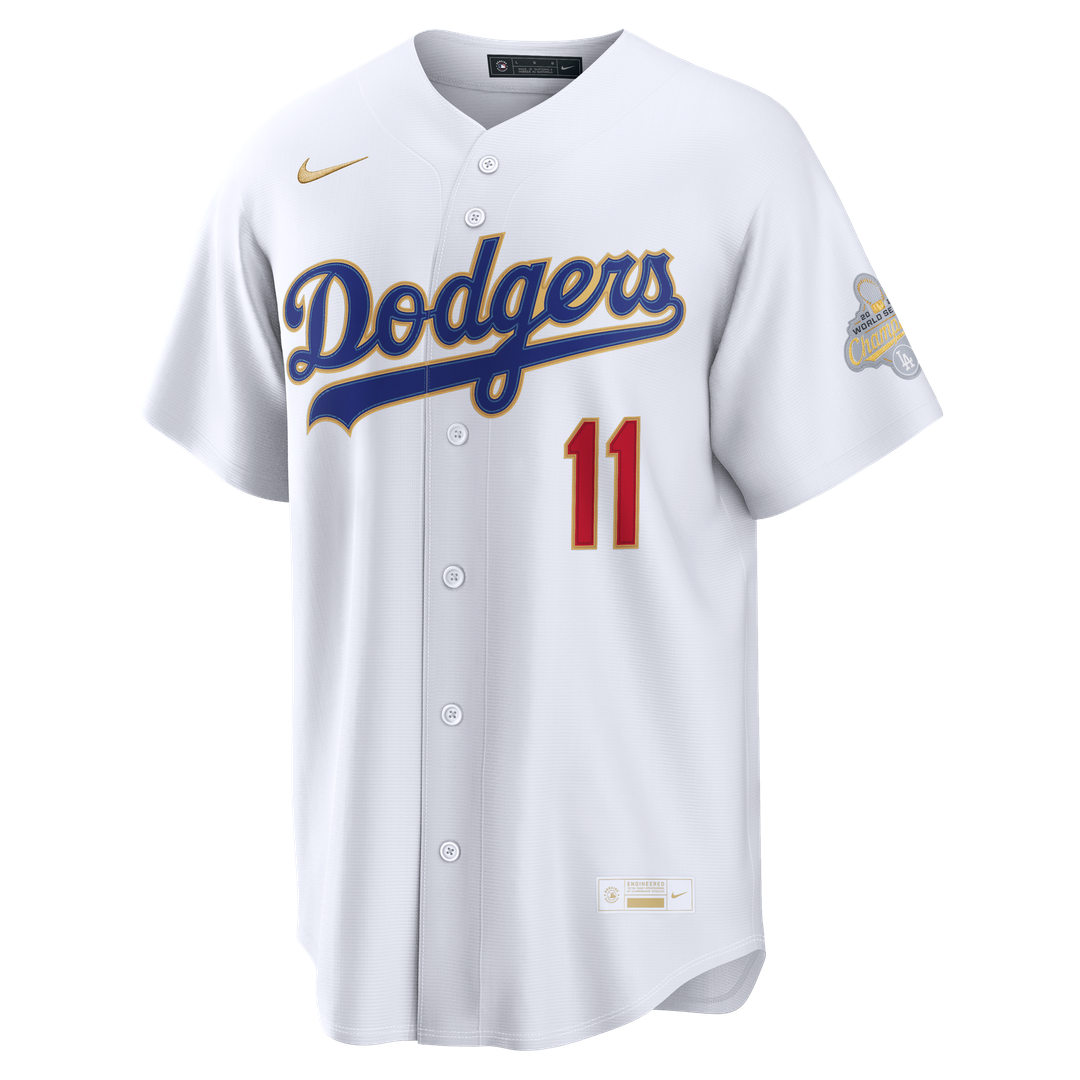 Men's Los Angeles Dodgers Roki Sasaki White 2026 Gold Collection Kanji Stadium MLB Baseball Jersey - view 2