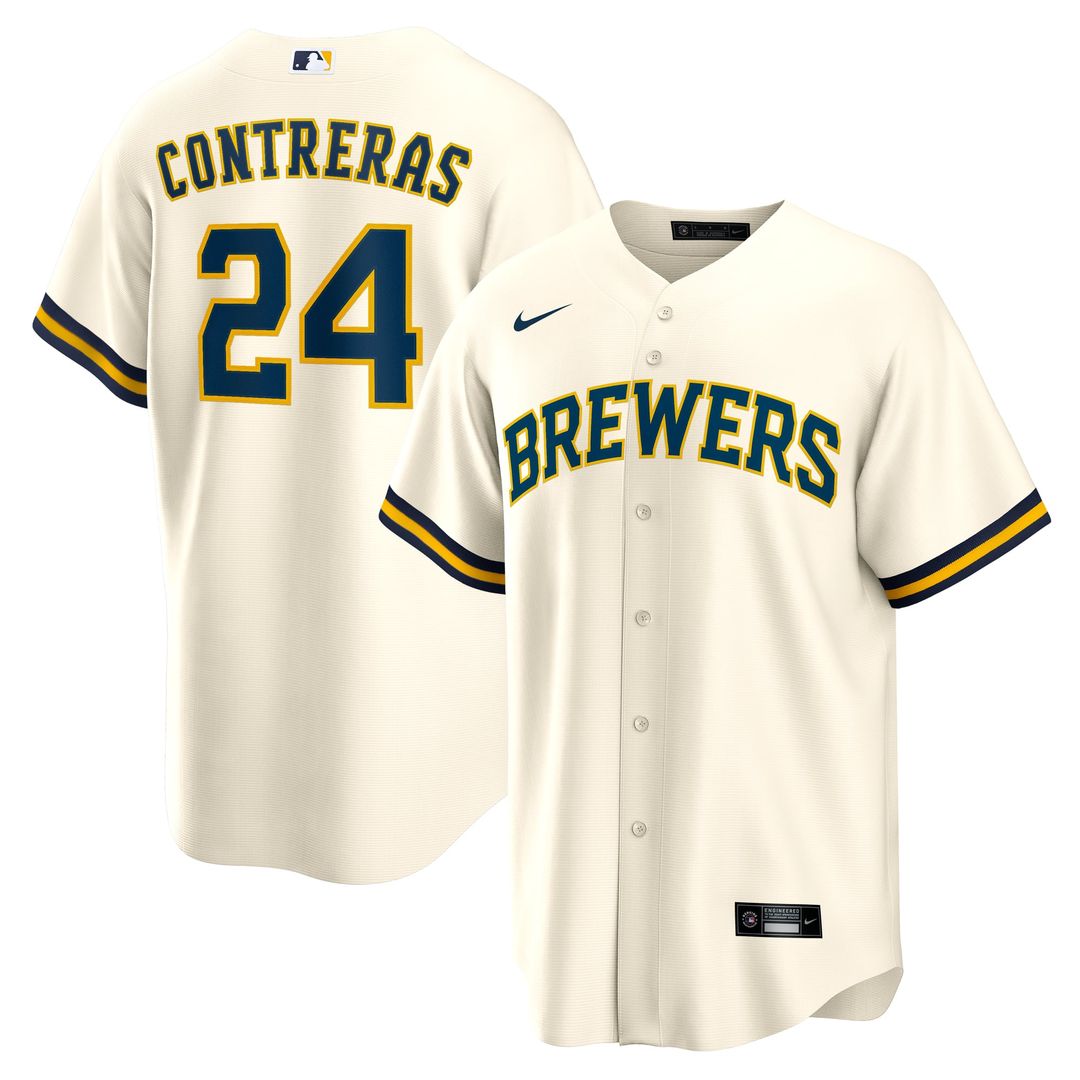 Men's Milwaukee Brewers William Contreras Cream Home Replica MLB Baseball Jersey - view 1