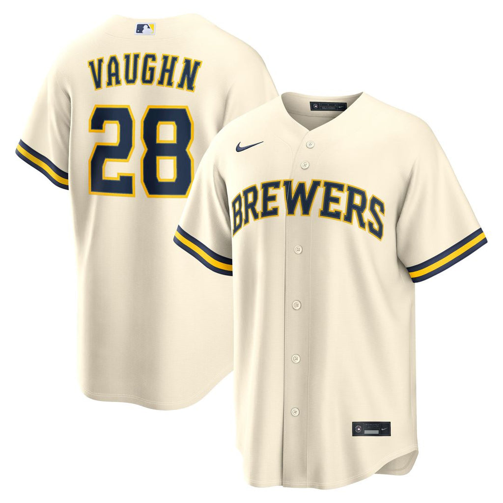 Men's Milwaukee Brewers Andrew Vaughn Cream Home Replica MLB Baseball Jersey - view 1