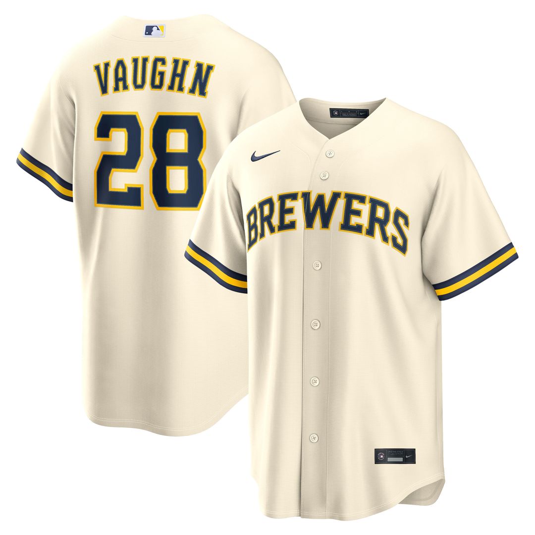 Men's Milwaukee Brewers Andrew Vaughn Cream Home Replica MLB Baseball Jersey - view 1