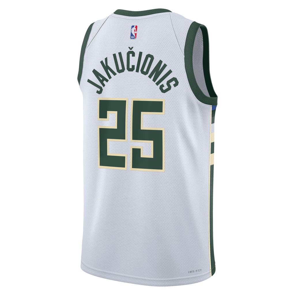 Unisex Kasparas Jakučionis Milwaukee Bucks Association Edition Swingman NBA Basketball Jersey - White - view 4
