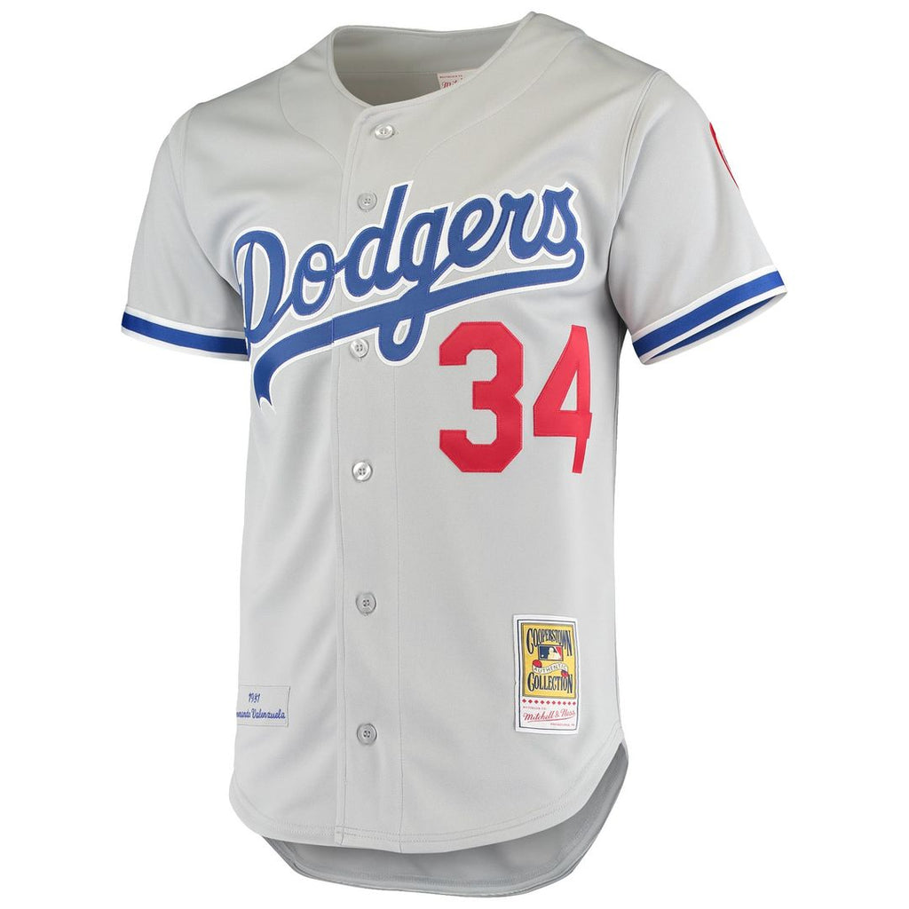 Men's Los Angeles Dodgers Fernando Valenzuela Gray Road 1981 Cooperstown Collection MLB Baseball Jersey - view 5