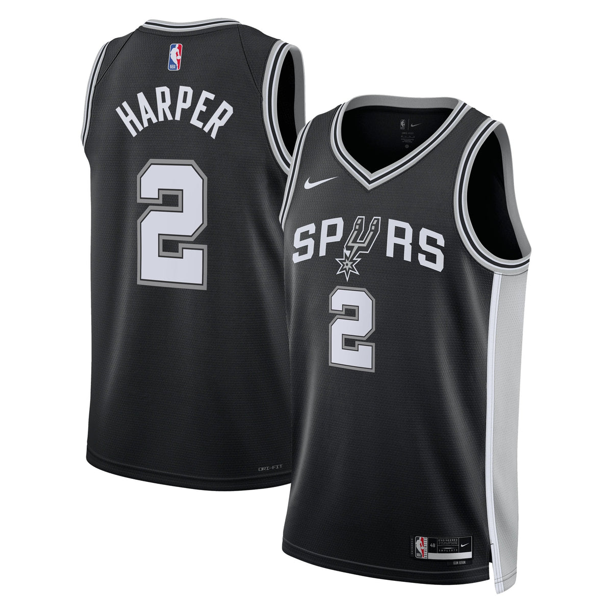 Unisex Dylan Harper San Antonio Spurs Icon Edition Swingman Jersey NBA 2025 First Round Draft Pick - Black - view 2