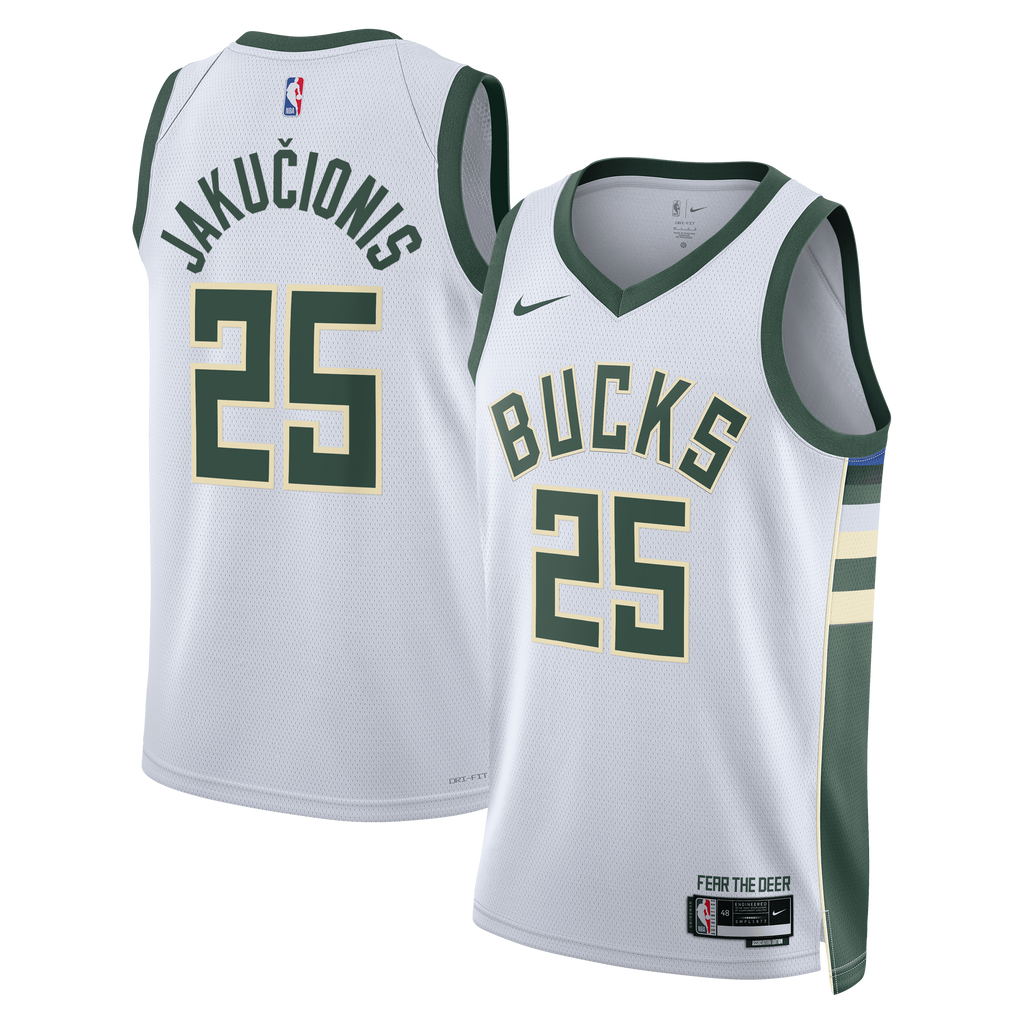 Unisex Kasparas Jakučionis Milwaukee Bucks Association Edition Swingman NBA Basketball Jersey - White - view 1