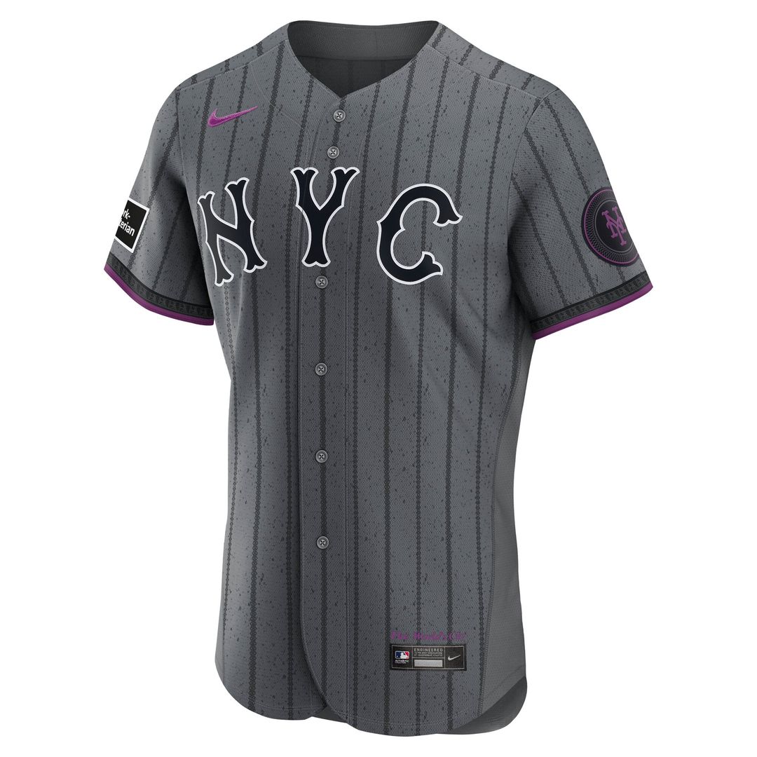 Men's New York Mets Gray City Connect Sponsor Patch MLB Baseball Jersey - view 2
