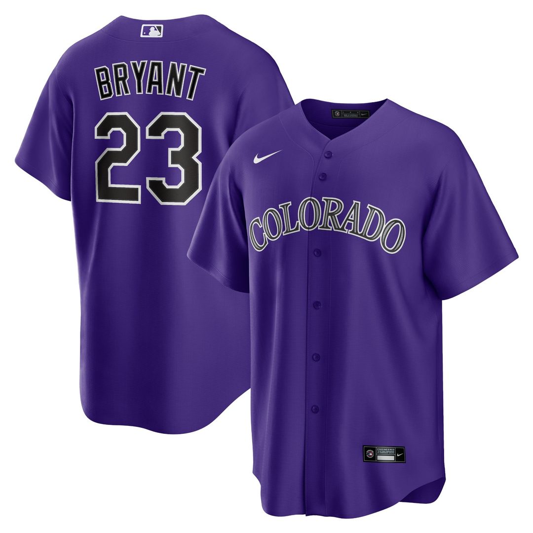 Men's Colorado Rockies Kris Bryant Purple Alternate Replica MLB Baseball Jersey - view 1