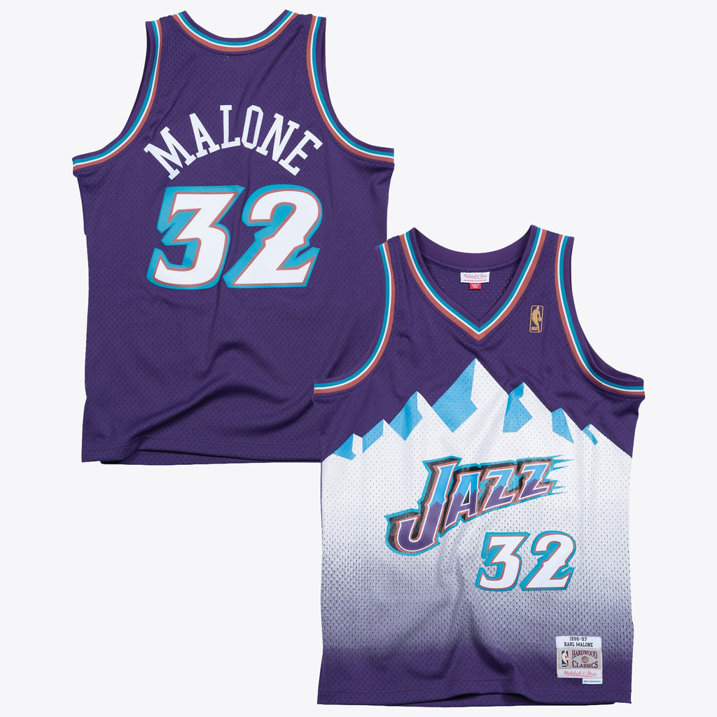 Men's Utah Jazz Karl Malone 1996 Swingman Road NBA Basketball Jersey - Purple - view 2