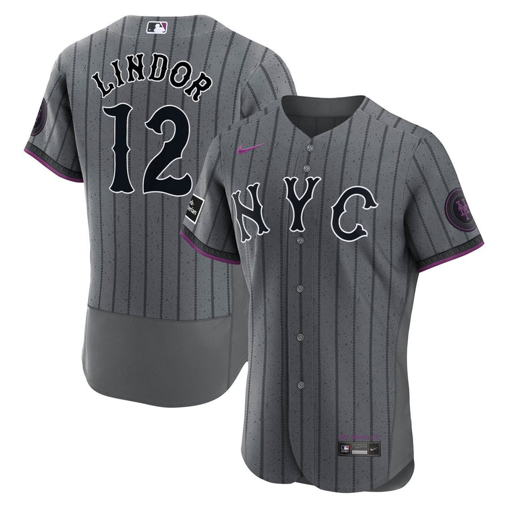 Men's New York Mets Francisco Lindor Gray City Connect Sponsor Patch MLB Baseball Jersey - view 1