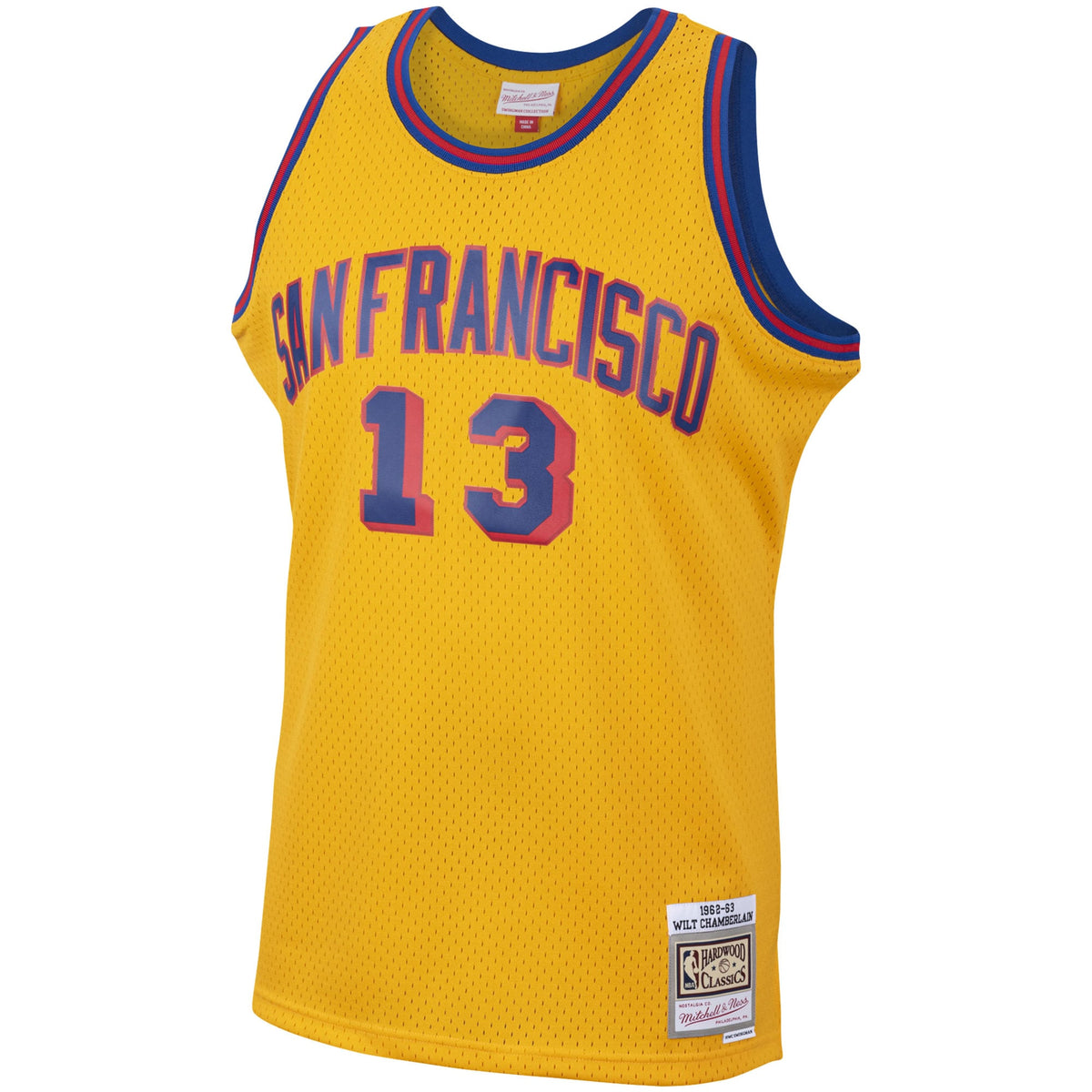 Men's Wilt Chamberlain Gold San Francisco Warriors 1962-63 Hardwood Classics Swingman NBA Basketball Jersey - view 3