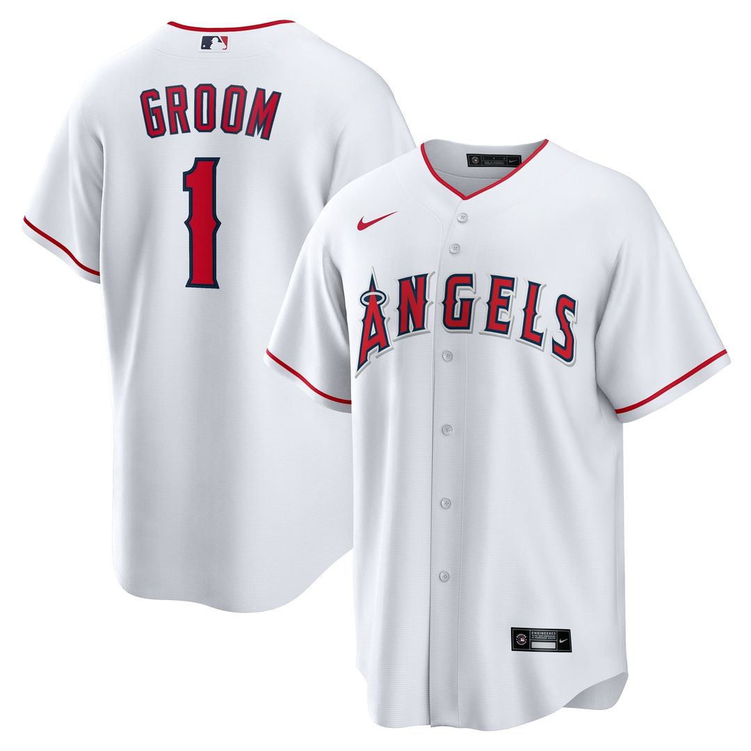 Men's Los Angeles Angels White #1 Groom Home Replica MLB Baseball Jersey - view 1