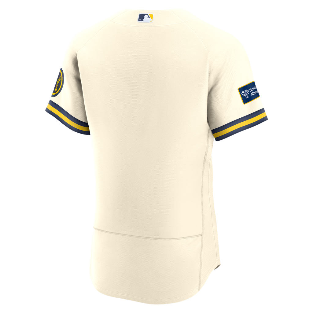 Men's Milwaukee Brewers Cream Home Sponsor Patch MLB Baseball Jersey - view 3