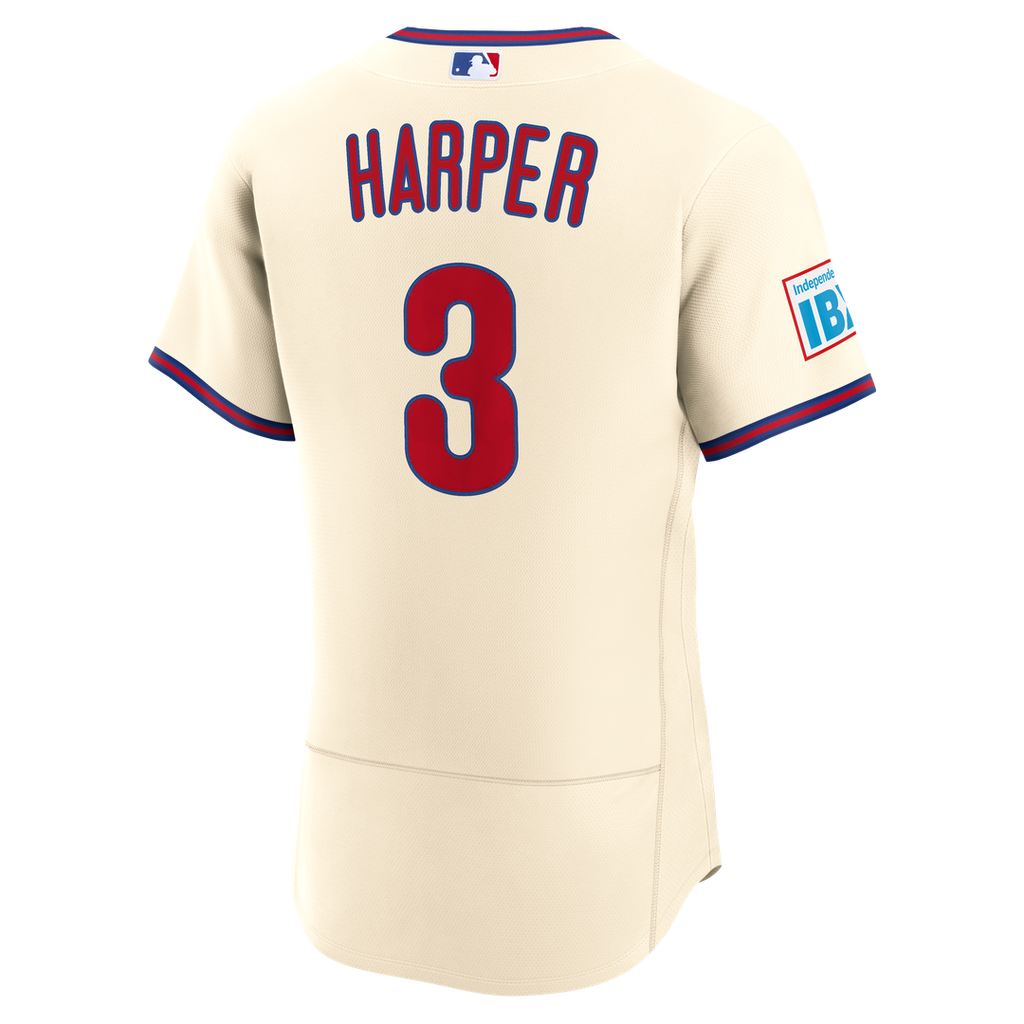 Men's Philadelphia Phillies Bryce Harper Cream Alternate Sponsor Patch MLB Baseball Jersey - view 6