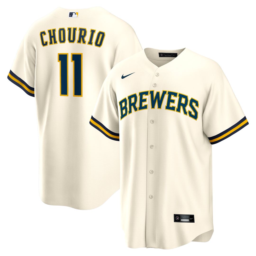 Men's Milwaukee Brewers Jackson Chourio Cream Home Replica MLB Baseball Jersey - view 1