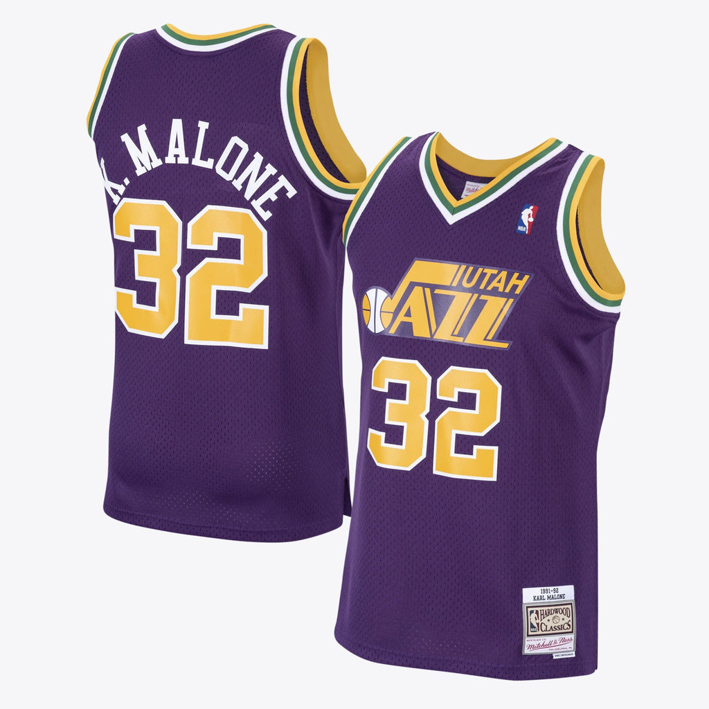 Men's Utah Jazz Karl Malone 1991 Hardwood Classics Road Swingman NBA Basketball Jersey - Purple - view 1