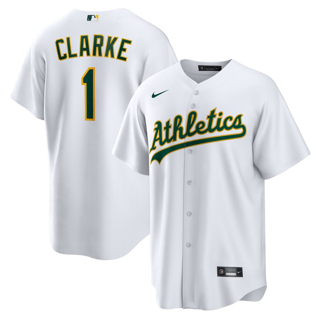 Men's Athletics Denzel Clarke White Home Replica MLB Baseball Jersey - view 1