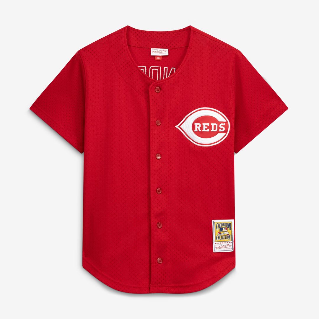Men's Cincinnati Reds Deion Sanders Red Cooperstown Mesh Batting Practice Button-Up MLB Baseball Jersey - view 2
