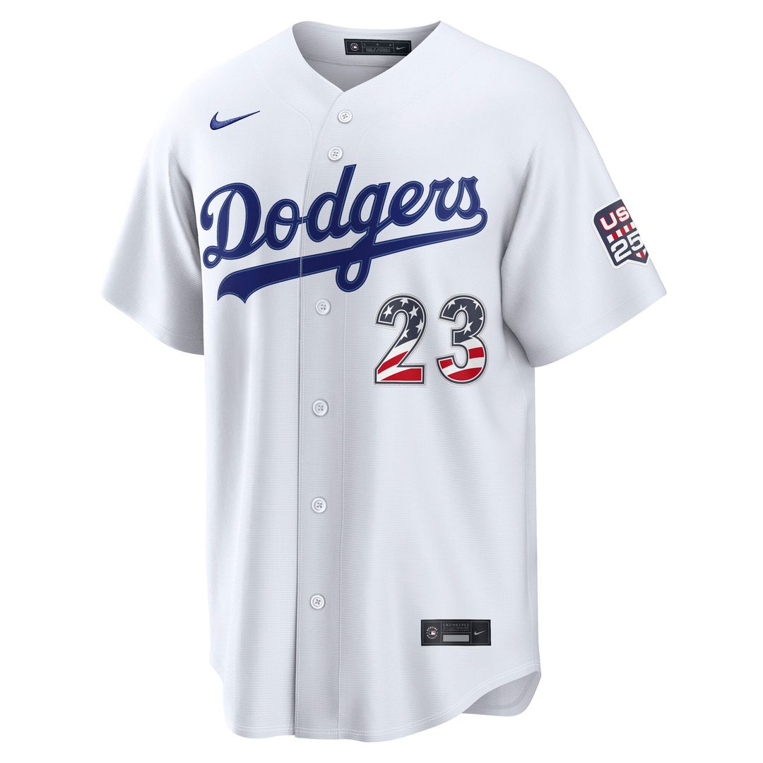 Men's Fourth of July Men's Los Angeles Dodgers Kyle Tucker White USA 250 Stadium MLB Baseball Jersey - view 2